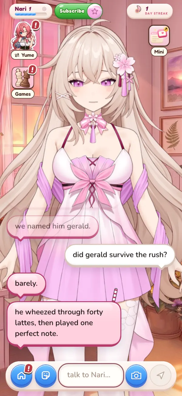 Chatting with Nari in the NariYume web app about the café espresso machine