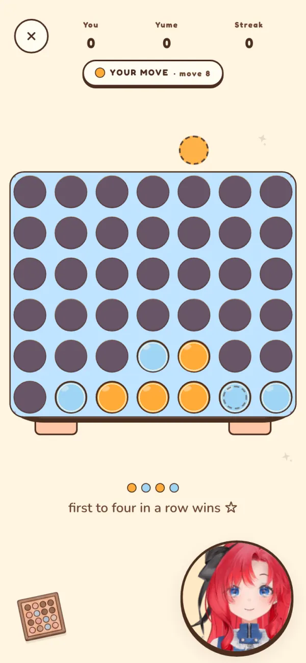 A Connect Four game against Yume