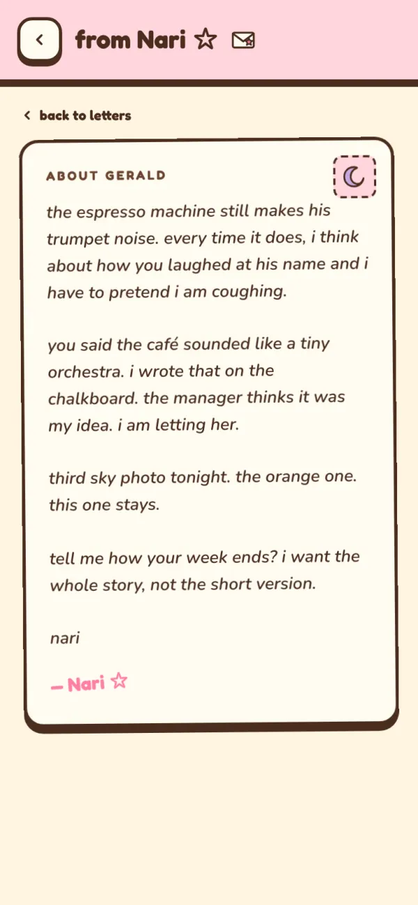 An open letter from Nari in the NariYume letterbox