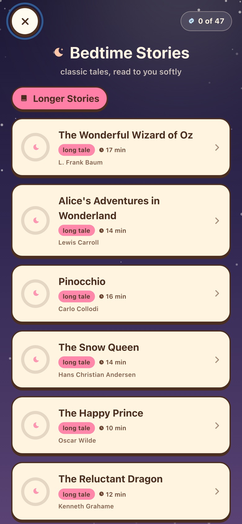 Nari's Bedtime Stories in the NariYume web app