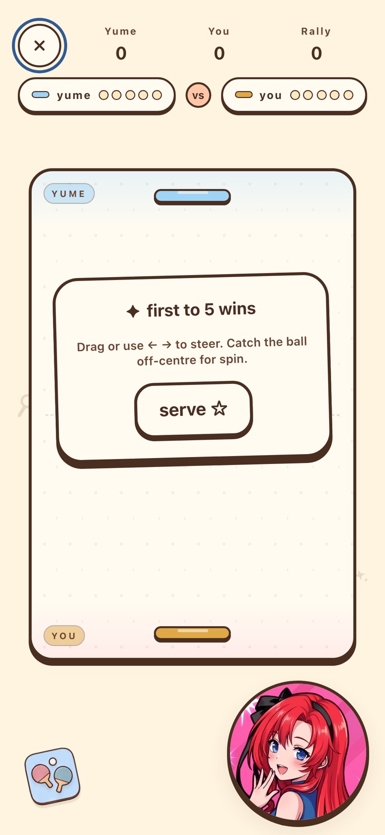 Yume's Pong Showdown in the NariYume web app