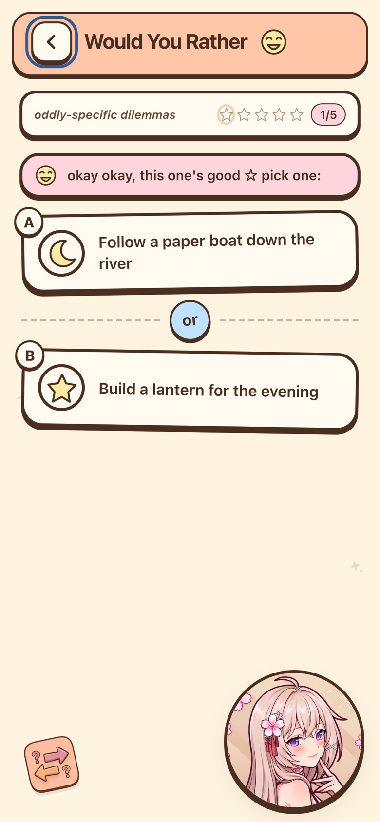 Would You Rather in the NariYume web app